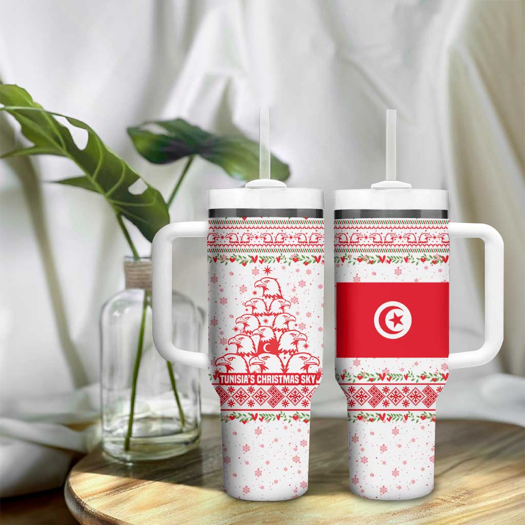 Tunisia Christmas Tumbler With Handle Falcon Tree Snowflake and Festive Borders - African Pride