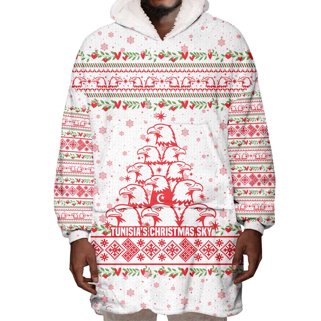 Tunisia Christmas Wearable Blanket Hoodie Falcon Tree Snowflake and Festive Borders - African Pride