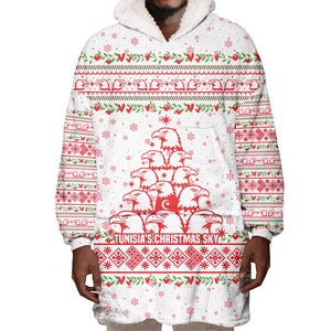 Tunisia Christmas Wearable Blanket Hoodie Falcon Tree Snowflake and Festive Borders - African Pride