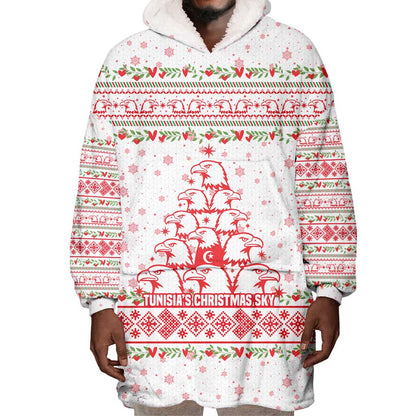 Tunisia Christmas Wearable Blanket Hoodie Falcon Tree Snowflake and Festive Borders - African Pride