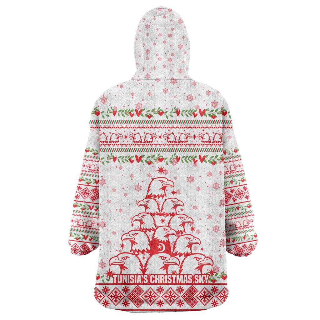 Tunisia Christmas Wearable Blanket Hoodie Falcon Tree Snowflake and Festive Borders - African Pride