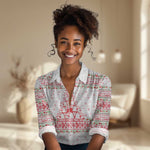 Tunisia Christmas Women Casual Shirt Falcon Tree Snowflake and Festive Borders - African Pride