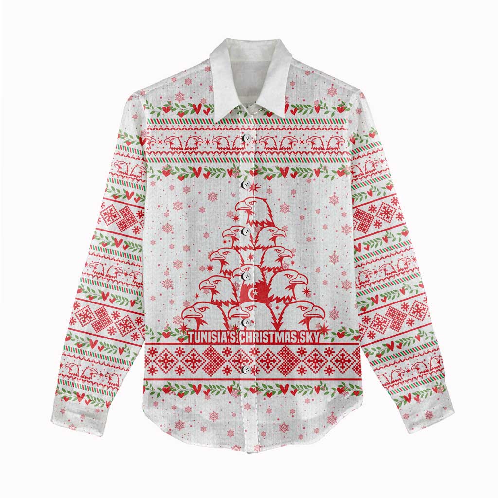 Tunisia Christmas Women Casual Shirt Falcon Tree Snowflake and Festive Borders - African Pride