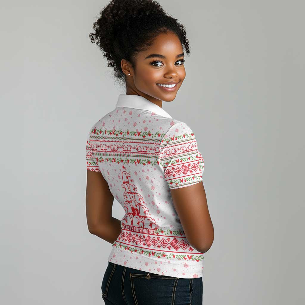 Tunisia Christmas Women Polo Shirt Falcon Tree Snowflake and Festive Borders - African Pride