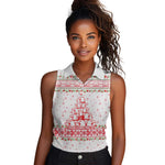 Tunisia Christmas Women Sleeveless Polo Shirt Falcon Tree Snowflake and Festive Borders - African Pride