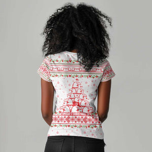 Tunisia Christmas Women V-Neck T-Shirt Falcon Tree Snowflake and Festive Borders - African Pride