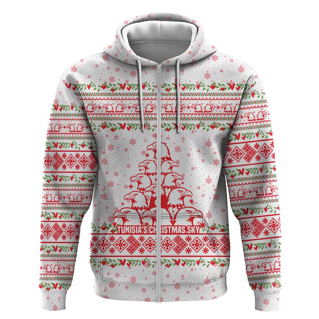 Tunisia Christmas Zip Hoodie Falcon Tree Snowflake and Festive Borders - African Pride