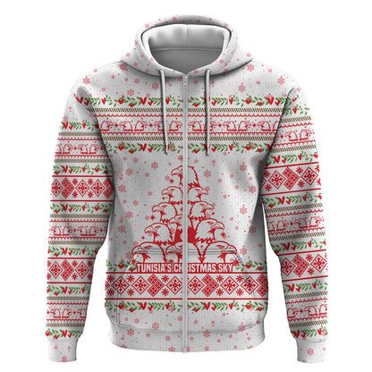 Tunisia Christmas Zip Hoodie Falcon Tree Snowflake and Festive Borders - African Pride