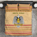 South Sudan Christmas Bedding Set Beige Tribal Pattern, National Emblem, and Green Star Motif - African Pride