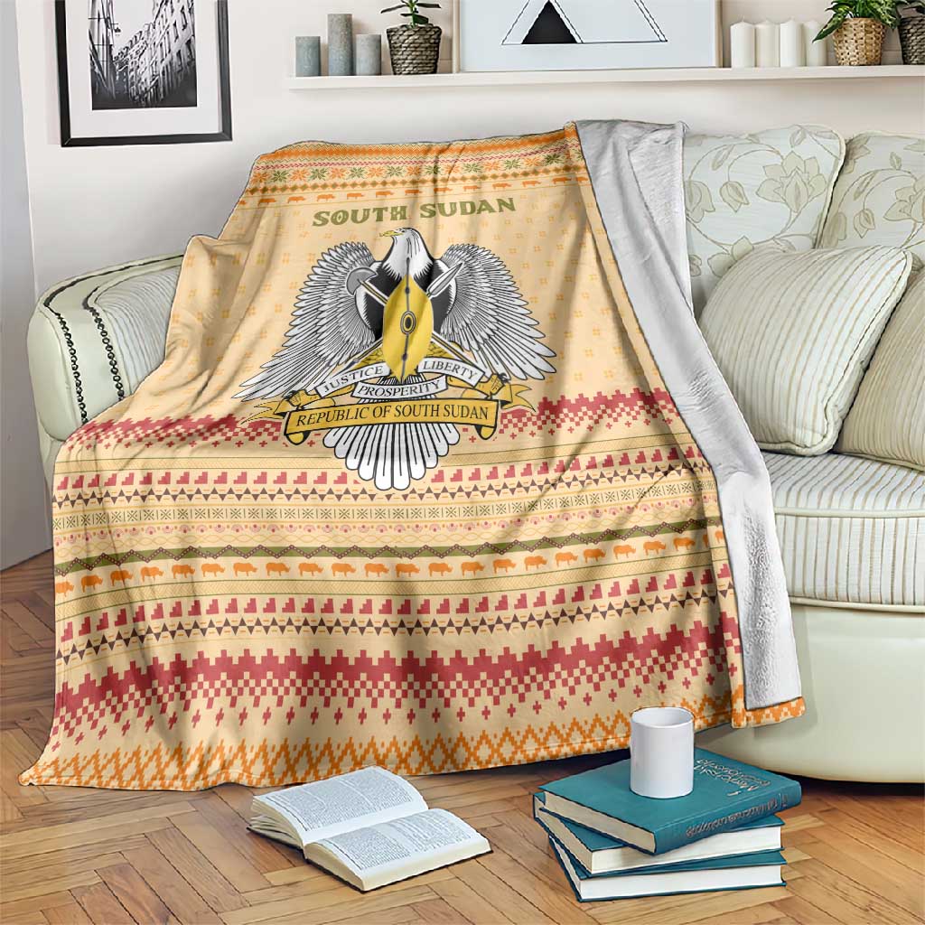 South Sudan Christmas Blanket Beige Tribal Pattern, National Emblem, and Green Star Motif - African Pride