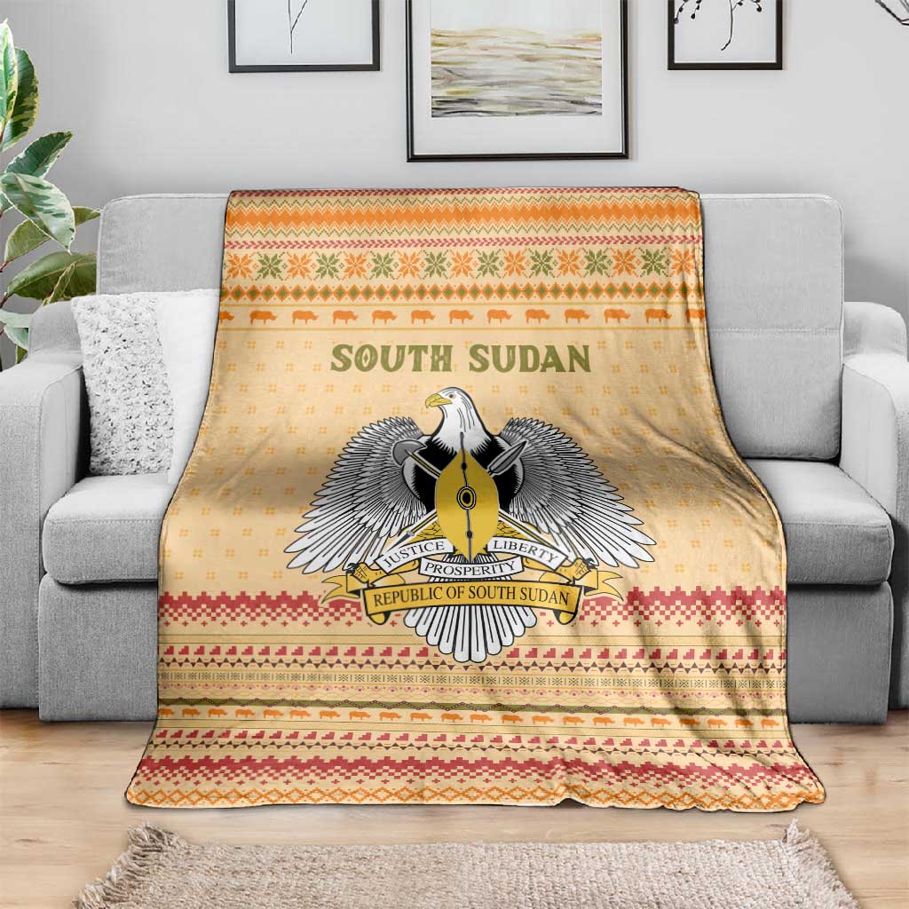 South Sudan Christmas Blanket Beige Tribal Pattern, National Emblem, and Green Star Motif - African Pride