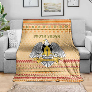 South Sudan Christmas Blanket Beige Tribal Pattern, National Emblem, and Green Star Motif - African Pride