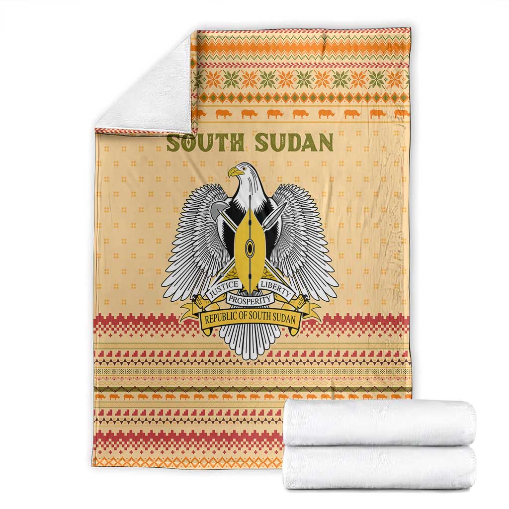South Sudan Christmas Blanket Beige Tribal Pattern, National Emblem, and Green Star Motif - African Pride