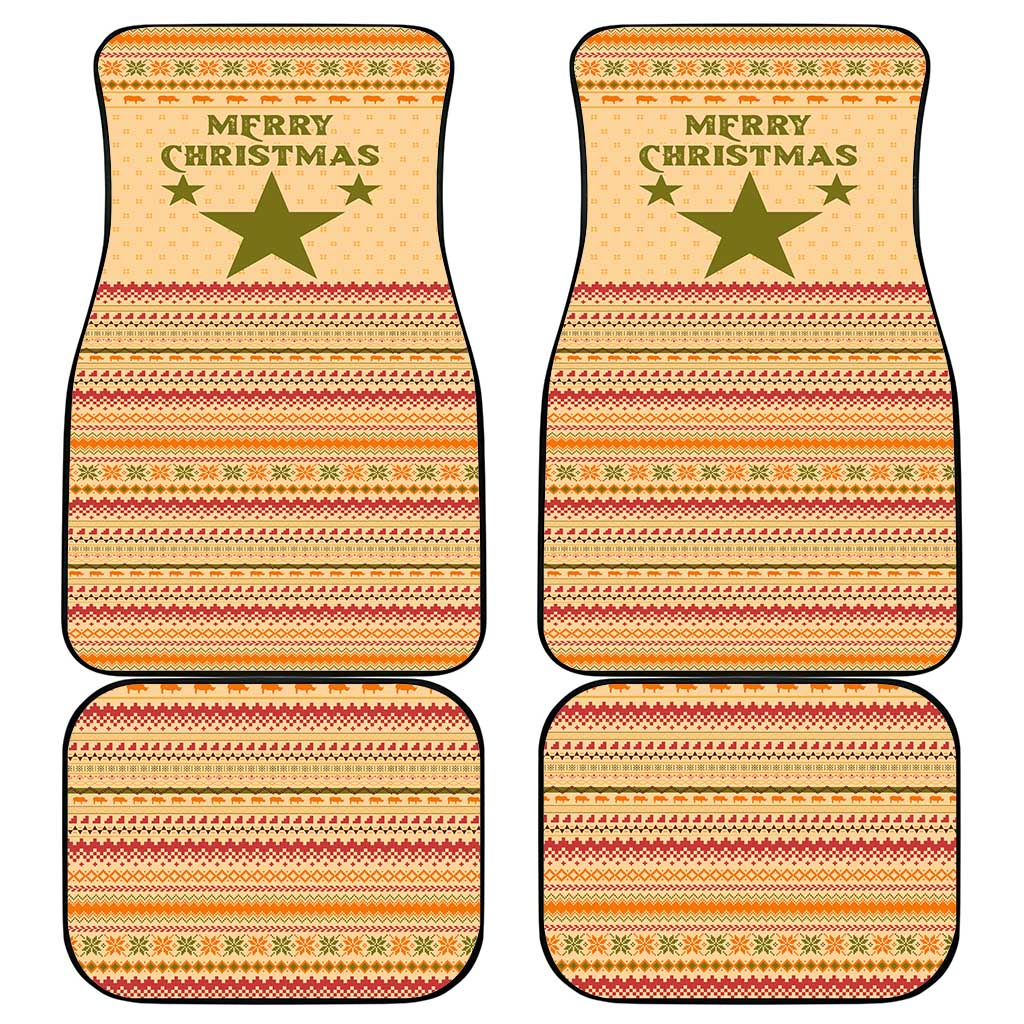 South Sudan Christmas Car Mats Beige Tribal Pattern, National Emblem, and Green Star Motif - African Pride