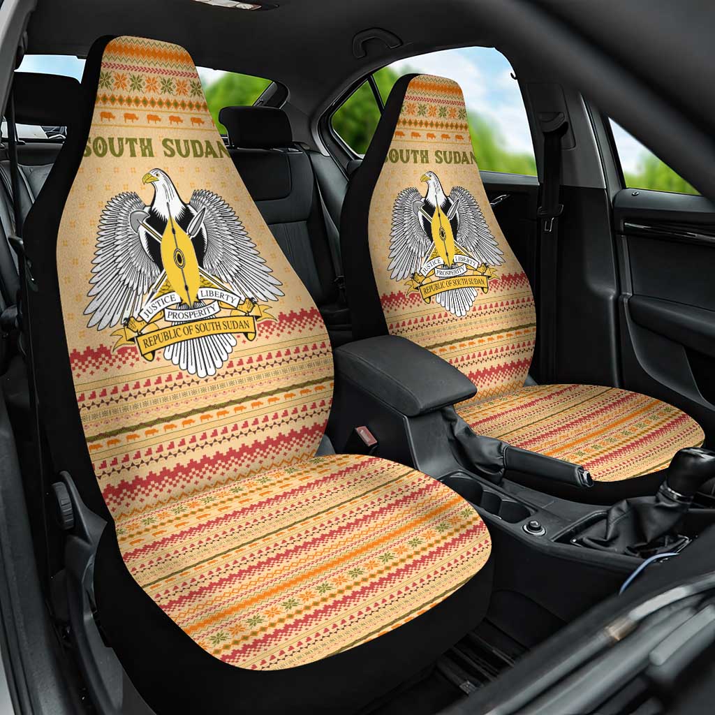 South Sudan Christmas Car Seat Cover Beige Tribal Pattern, National Emblem, and Green Star Motif - African Pride