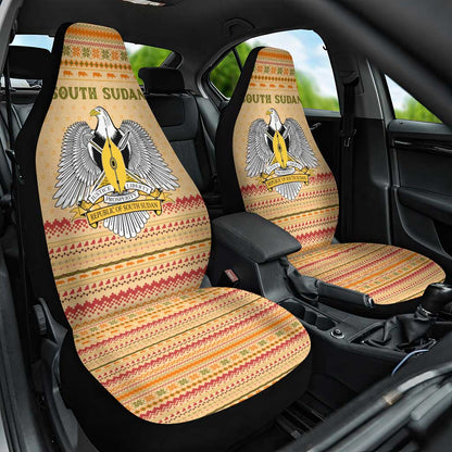 South Sudan Christmas Car Seat Cover Beige Tribal Pattern, National Emblem, and Green Star Motif - African Pride