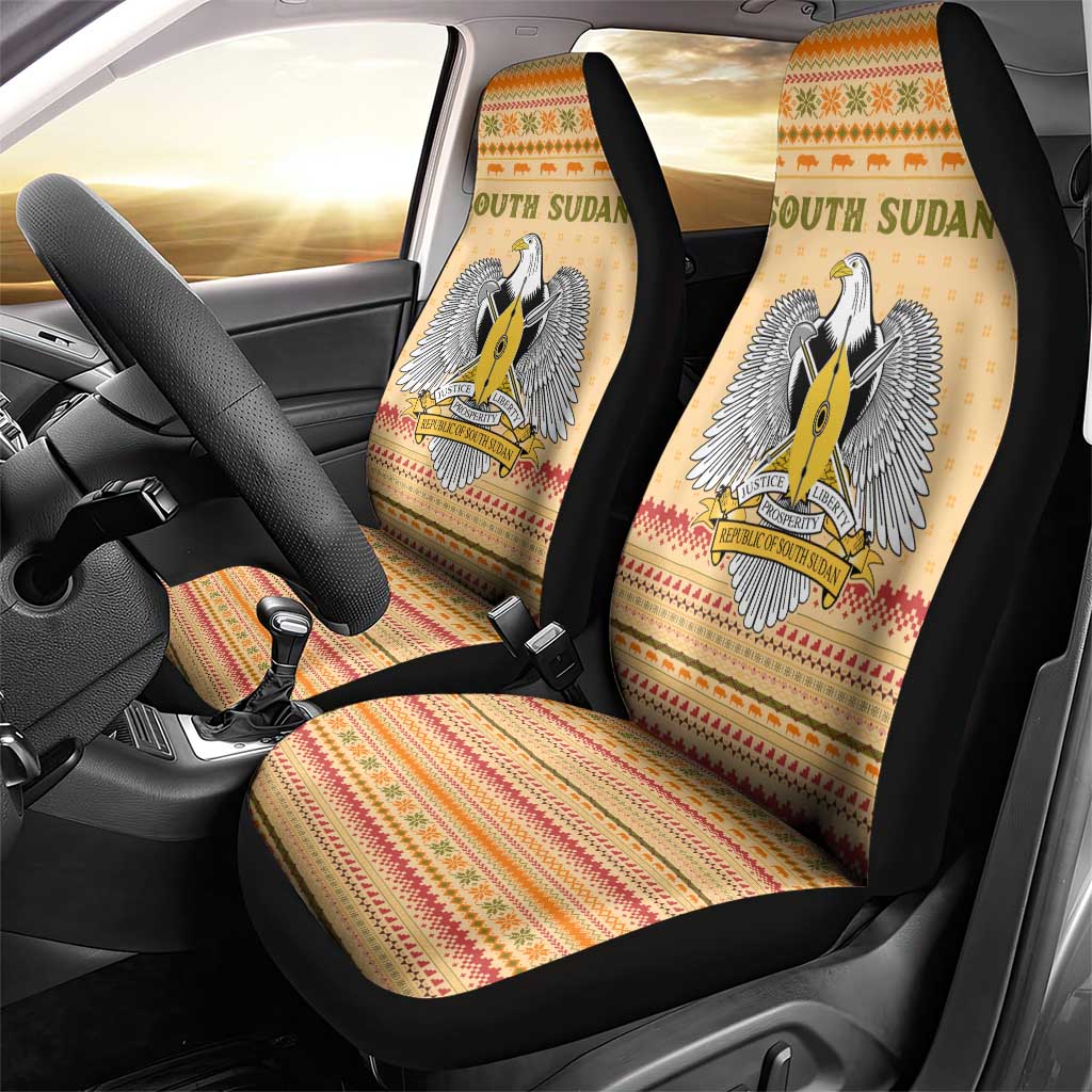 South Sudan Christmas Car Seat Cover Beige Tribal Pattern, National Emblem, and Green Star Motif - African Pride