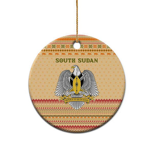 South Sudan Christmas Ceramic Ornament Beige Tribal Pattern, National Emblem, and Green Star Motif - African Pride