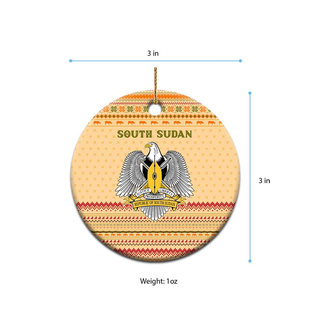 South Sudan Christmas Ceramic Ornament Beige Tribal Pattern, National Emblem, and Green Star Motif - African Pride