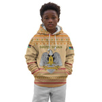 South Sudan Christmas Kid Hoodie Beige Tribal Pattern, National Emblem, and Green Star Motif - African Pride