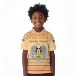 South Sudan Christmas Kid Polo Shirt Beige Tribal Pattern, National Emblem, and Green Star Motif - African Pride