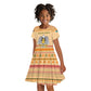 South Sudan Christmas Kid Short Sleeve Dress Beige Tribal Pattern, National Emblem, and Green Star Motif - African Pride