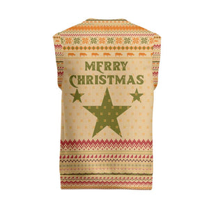South Sudan Christmas Knitted V-Neck Vest Beige Tribal Pattern, National Emblem, and Green Star Motif - African Pride