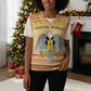 South Sudan Christmas Knitted V-Neck Vest Beige Tribal Pattern, National Emblem, and Green Star Motif - African Pride