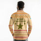 South Sudan Christmas Long Sleeve Polo Shirt Beige Tribal Pattern, National Emblem, and Green Star Motif - African Pride