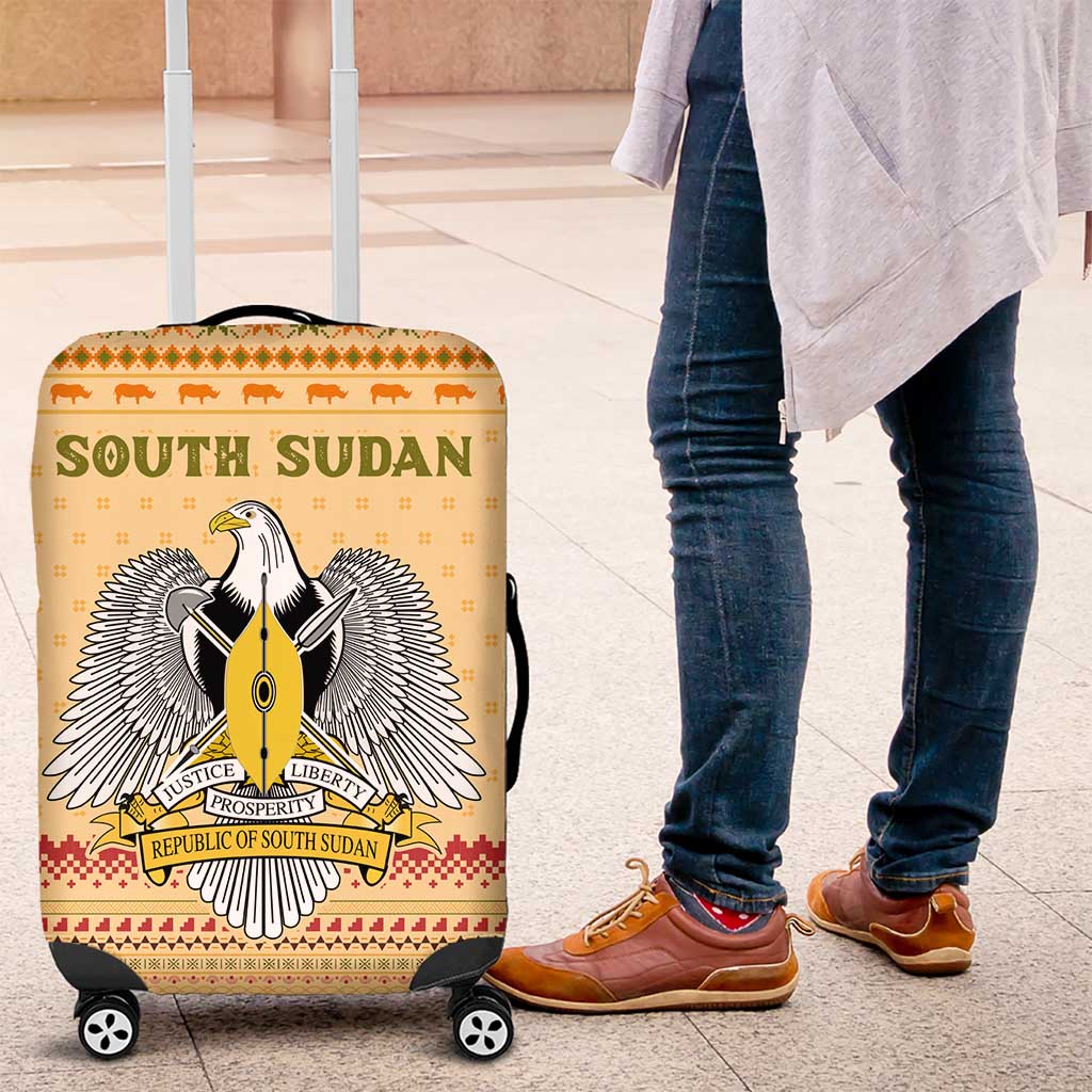 South Sudan Christmas Luggage Cover Beige Tribal Pattern, National Emblem, and Green Star Motif - African Pride