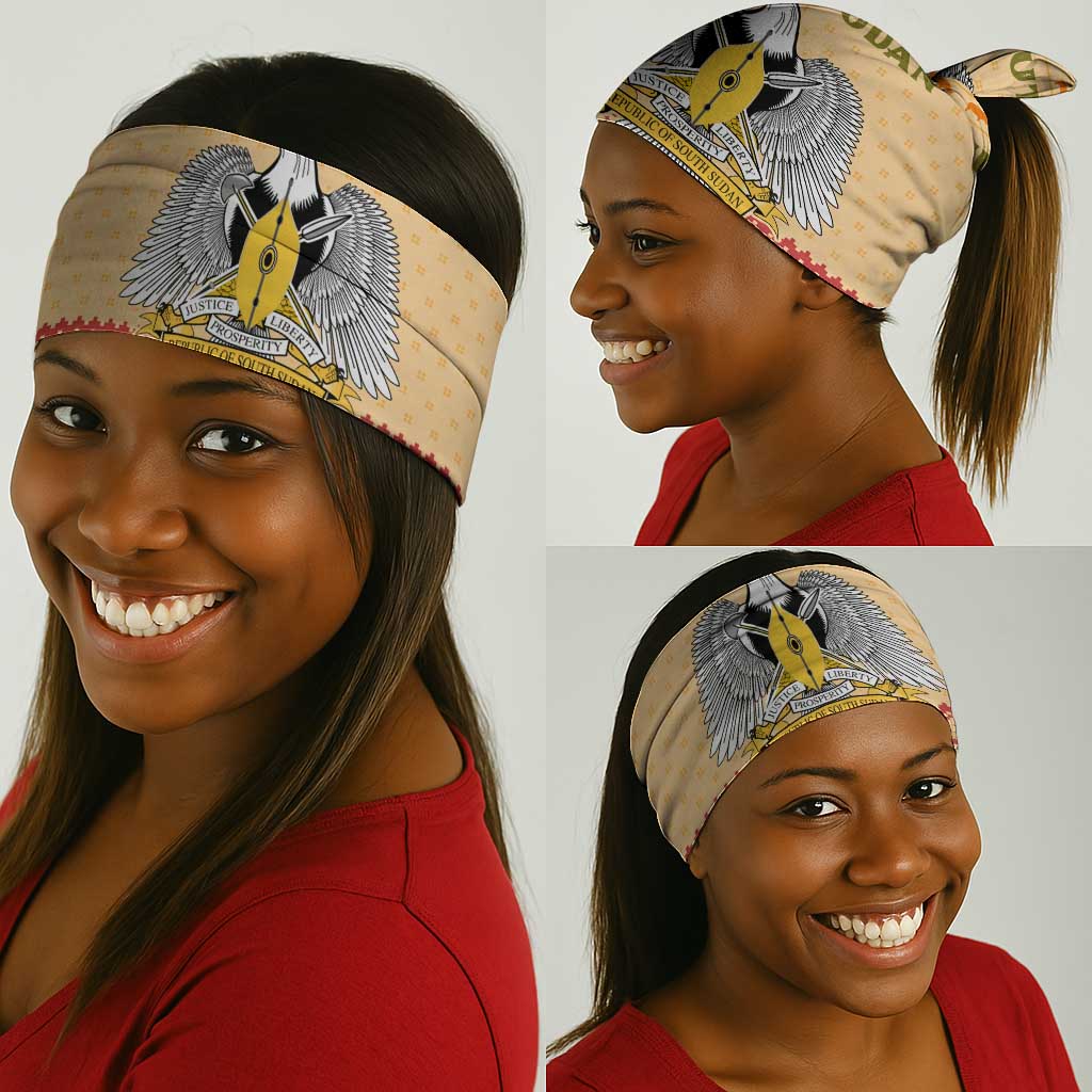 South Sudan Christmas Neck Gaiter Beige Tribal Pattern, National Emblem, and Green Star Motif - African Pride