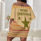 South Sudan Christmas Off Shoulder Short Dress Beige Tribal Pattern, National Emblem, and Green Star Motif - African Pride