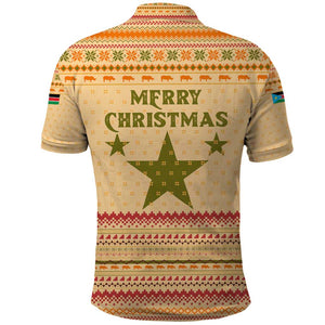 South Sudan Christmas Polo Shirt Beige Tribal Pattern, National Emblem, and Green Star Motif - African Pride