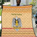 South Sudan Christmas Quilt Beige Tribal Pattern, National Emblem, and Green Star Motif - African Pride