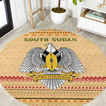 South Sudan Christmas Round Carpet Beige Tribal Pattern, National Emblem, and Green Star Motif - African Pride