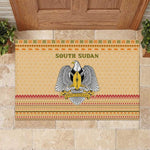 South Sudan Christmas Rubber Doormat Beige Tribal Pattern, National Emblem, and Green Star Motif - African Pride