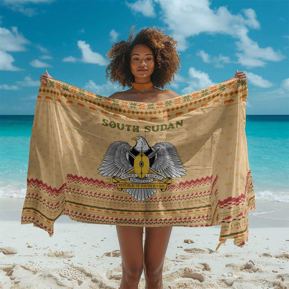 South Sudan Christmas Sarong Beige Tribal Pattern, National Emblem, and Green Star Motif - African Pride