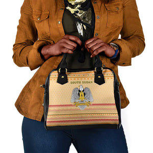 South Sudan Christmas Shoulder Handbag Beige Tribal Pattern, National Emblem, and Green Star Motif - African Pride