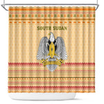 South Sudan Christmas Shower Curtain Beige Tribal Pattern, National Emblem, and Green Star Motif - African Pride