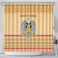 South Sudan Christmas Shower Curtain Beige Tribal Pattern, National Emblem, and Green Star Motif - African Pride