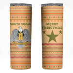 South Sudan Christmas Skinny Tumbler Beige Tribal Pattern, National Emblem, and Green Star Motif - African Pride