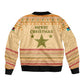 South Sudan Christmas Sleeve Zip Bomber Jacket Beige Tribal Pattern, National Emblem, and Green Star Motif - African Pride
