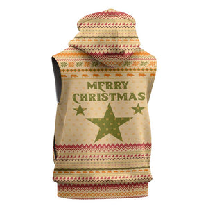 South Sudan Christmas Sleeveless Hoodie Beige Tribal Pattern, National Emblem, and Green Star Motif - African Pride