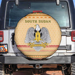 South Sudan Christmas Spare Tire Cover Beige Tribal Pattern, National Emblem, and Green Star Motif - African Pride