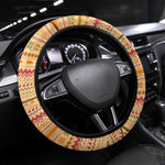 South Sudan Christmas Steering Wheel Cover Beige Tribal Pattern, National Emblem, and Green Star Motif - African Pride