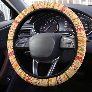 South Sudan Christmas Steering Wheel Cover Beige Tribal Pattern, National Emblem, and Green Star Motif - African Pride