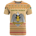 South Sudan Christmas T shirt Beige Tribal Pattern, National Emblem, and Green Star Motif - African Pride
