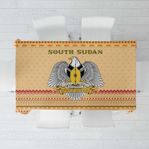 South Sudan Christmas Tablecloth Beige Tribal Pattern, National Emblem, and Green Star Motif - African Pride
