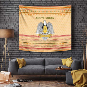 South Sudan Christmas Tapestry Beige Tribal Pattern, National Emblem, and Green Star Motif - African Pride