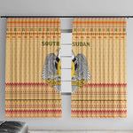 South Sudan Christmas Window Curtain Beige Tribal Pattern, National Emblem, and Green Star Motif - African Pride